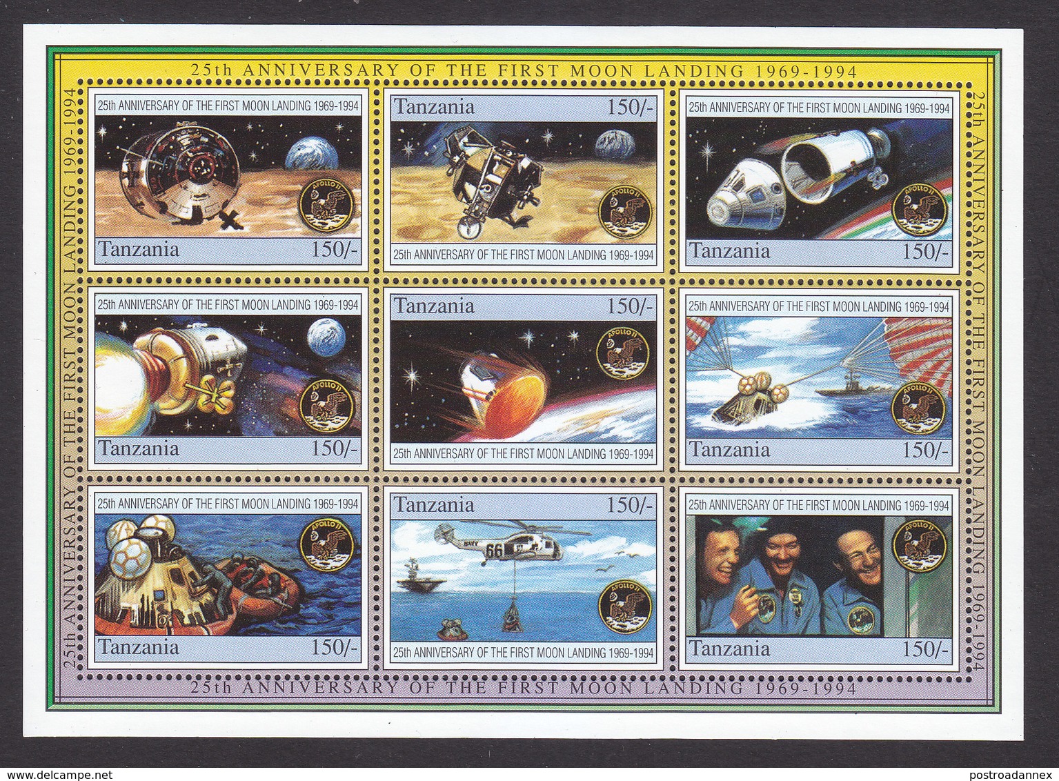 Tanzania, Scott #1247-1249, Mint Never Hinged, 25th Anniversary Of First Moon Landing, Issued 1994 - Tanzanie (1964-...)