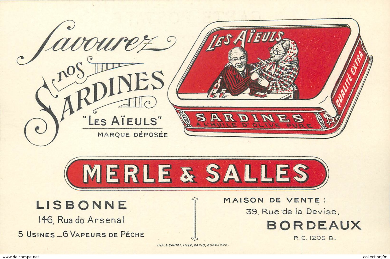 / CPA FRANCE 33 "Bordeaux, Merle Et Salles" / SARDINES / CARTE PUBLICITAIRE - Bordeaux