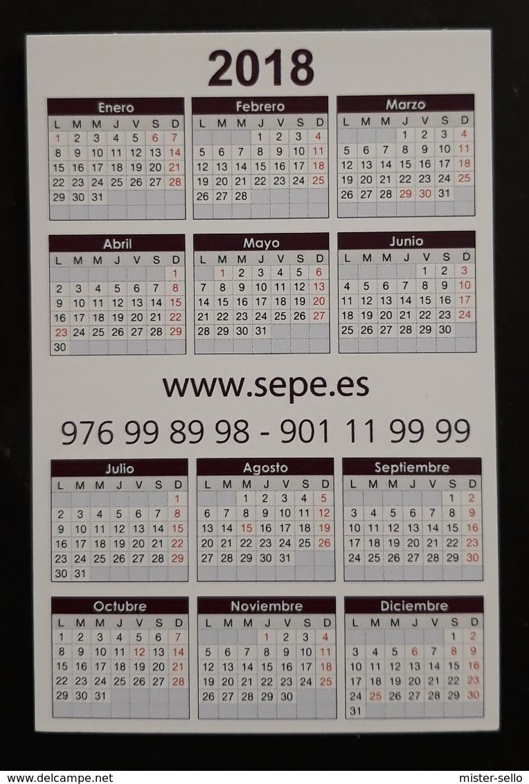 CALENDARIO 2018. SEPE - CITA PREVIA. - Tamaño Pequeño : 2001-...