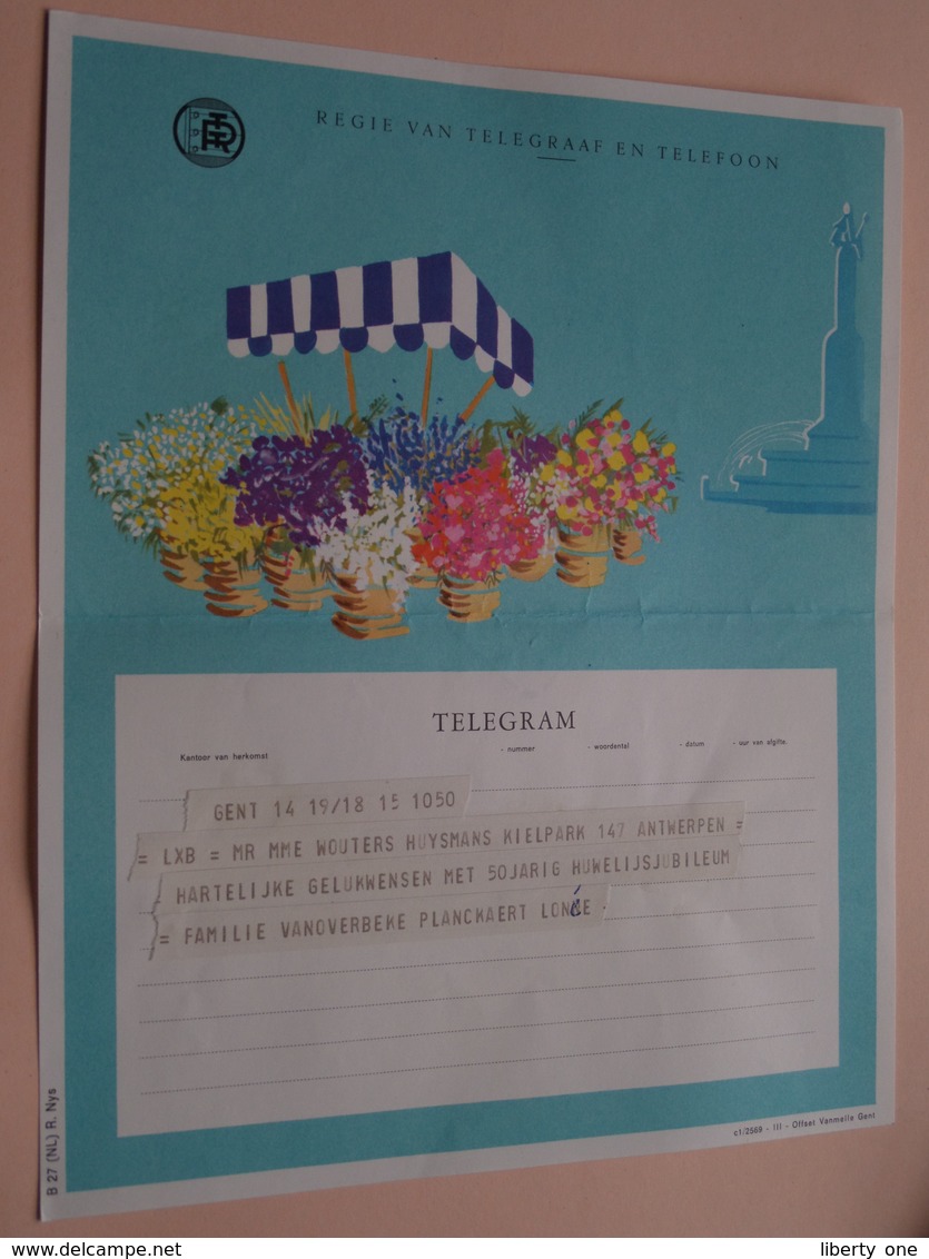 TELEGRAM Voor Fam. WOUTERS Kielpark Antwerpen (Vanoverbeke) Stamp 1964 Antwerpen Belgique - Belgium !! - Autres & Non Classés