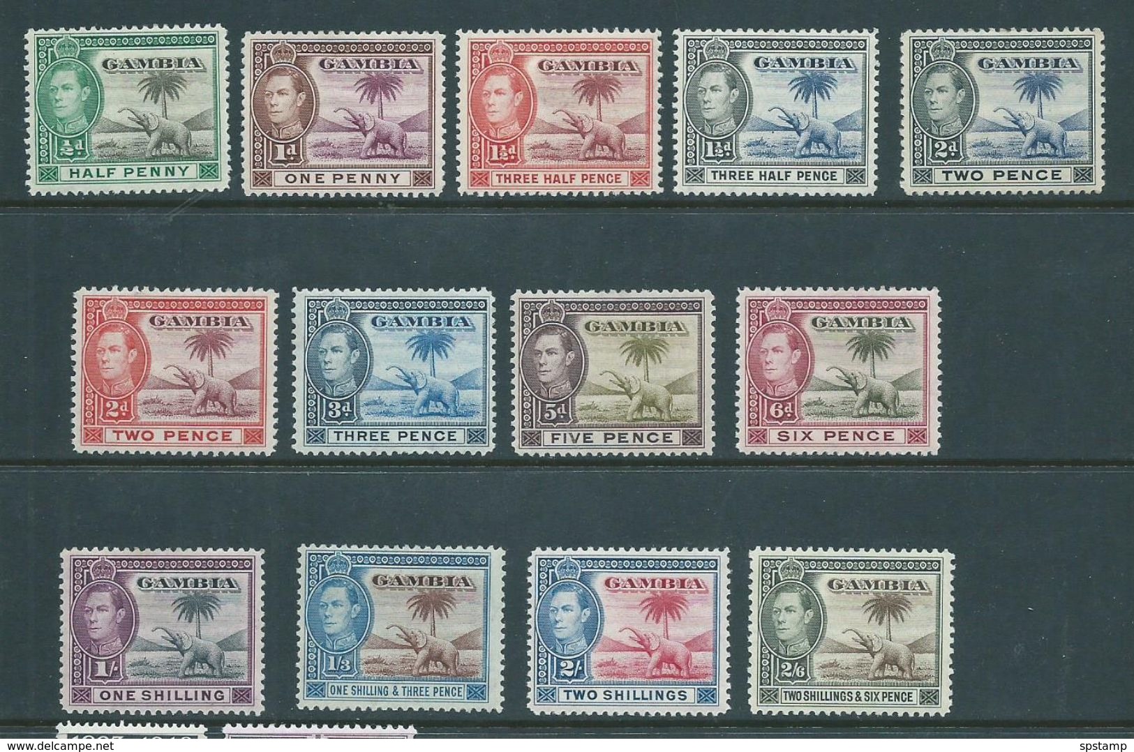 Gambia 1938 KGVI Elephant Definitives Short Set Of 13 To 2/6 Fresh Mint - Gambie (...-1964)