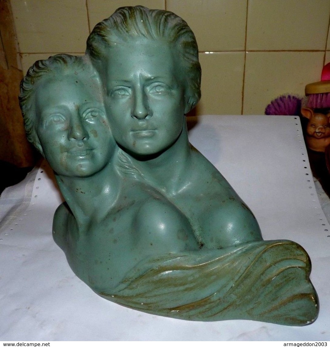 GROSSE SCULPTURE PLATRE NON REPRO ORIGINAL SIGNE GUELFI N° 1062 COUPLE Expertisée A 600€ - Autres & Non Classés