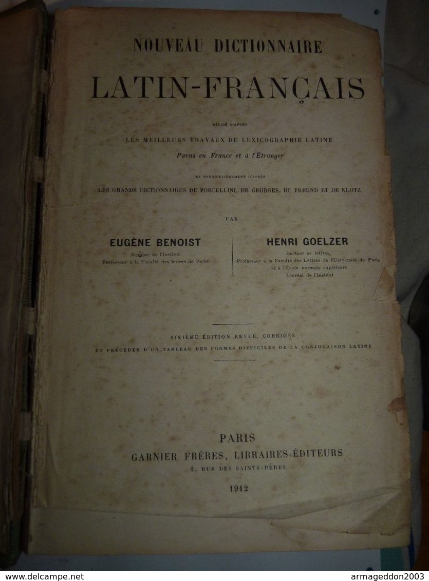 RARE ANCIEN DICTIONNAIRE LATIN FRANCAIS 1912 BENOIST GOELZEL 6eme EDITION 1713 P - Dizionari