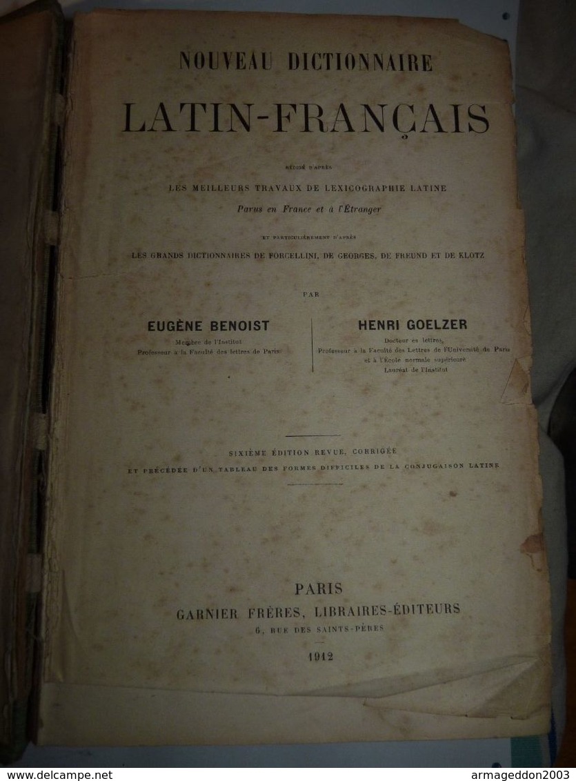 RARE ANCIEN DICTIONNAIRE LATIN FRANCAIS 1912 BENOIST GOELZEL 6eme EDITION 1713 P - Dictionnaires