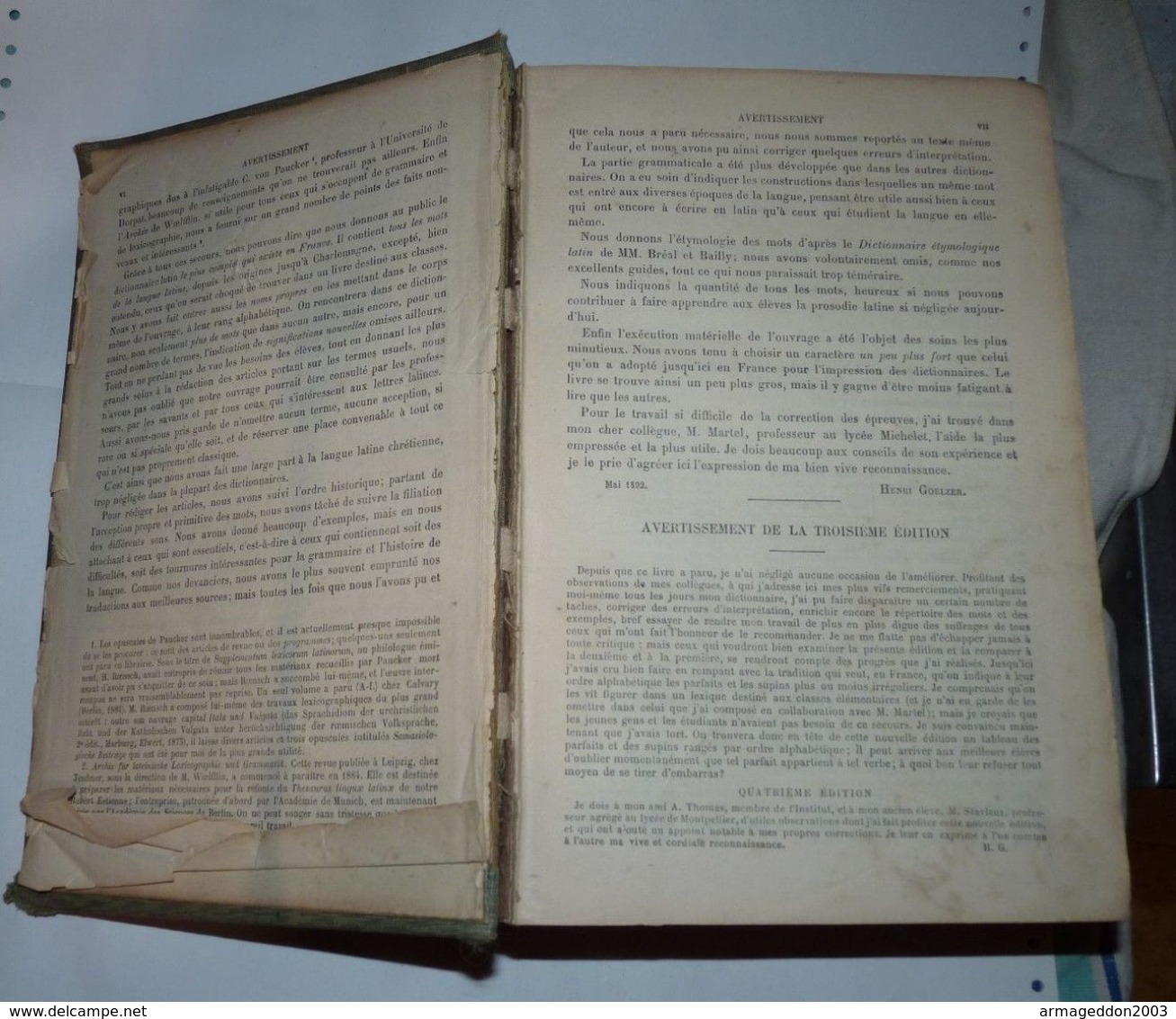 RARE ANCIEN DICTIONNAIRE LATIN FRANCAIS 1912 BENOIST GOELZEL 6eme EDITION 1713 p