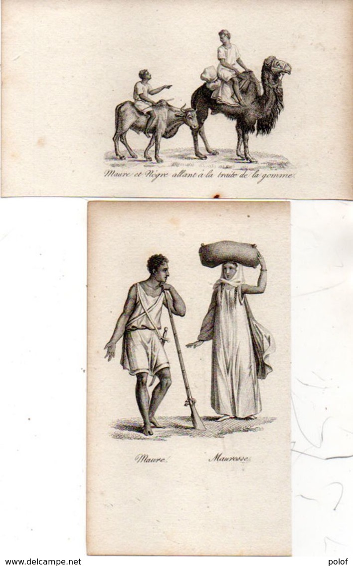 . Esclavage (2 Gravures) Maure Et Mauresse - Maure Et Nègre Allant A La Traite De La Gomme    (103909) - Documents Historiques