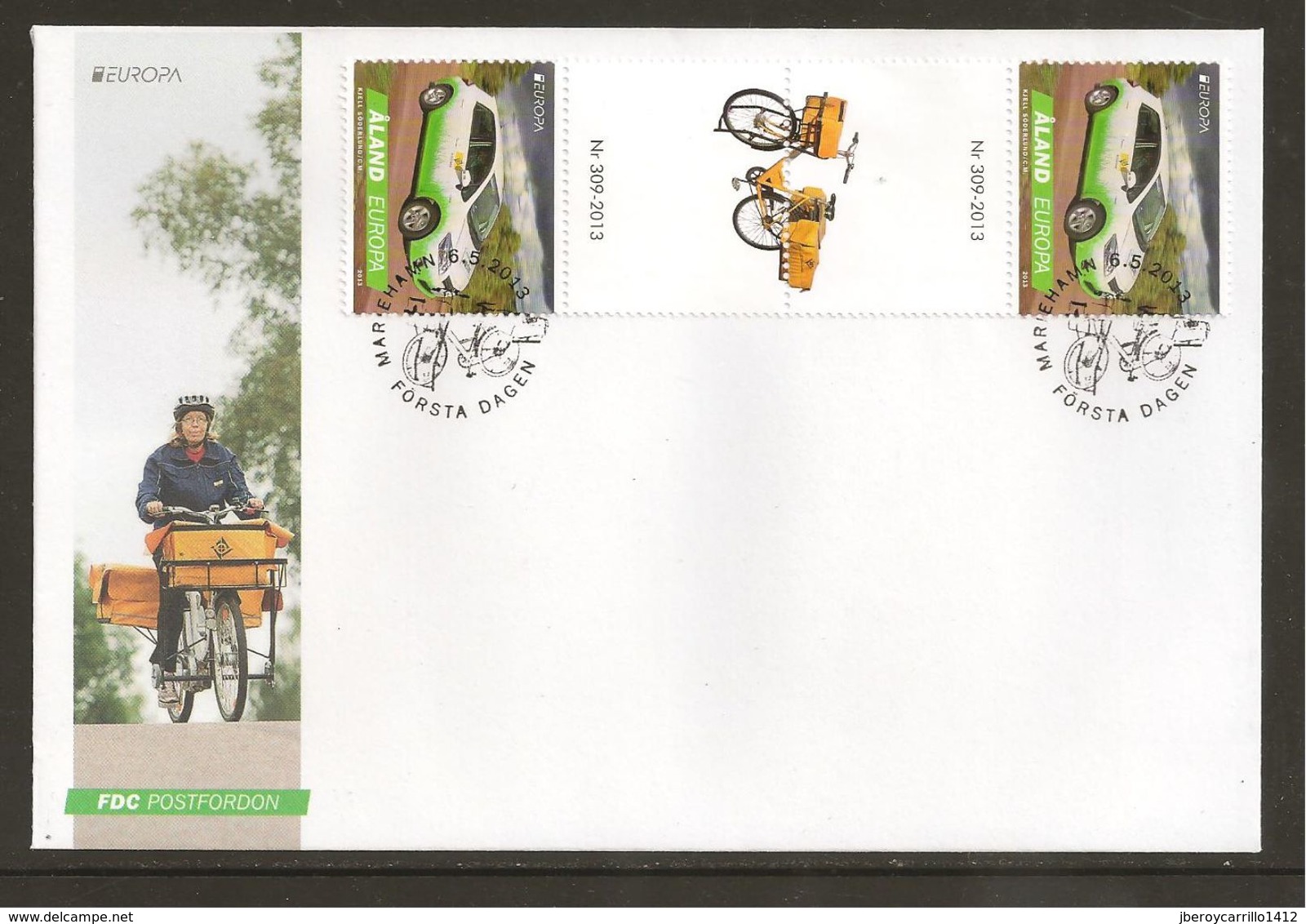 ALAND - EUROPA 2013 -TEMA ANUAL " POSTAL VEHICLE"- FDC De   2 SERIES De 1 V EN GUTTER PAIR - 2013