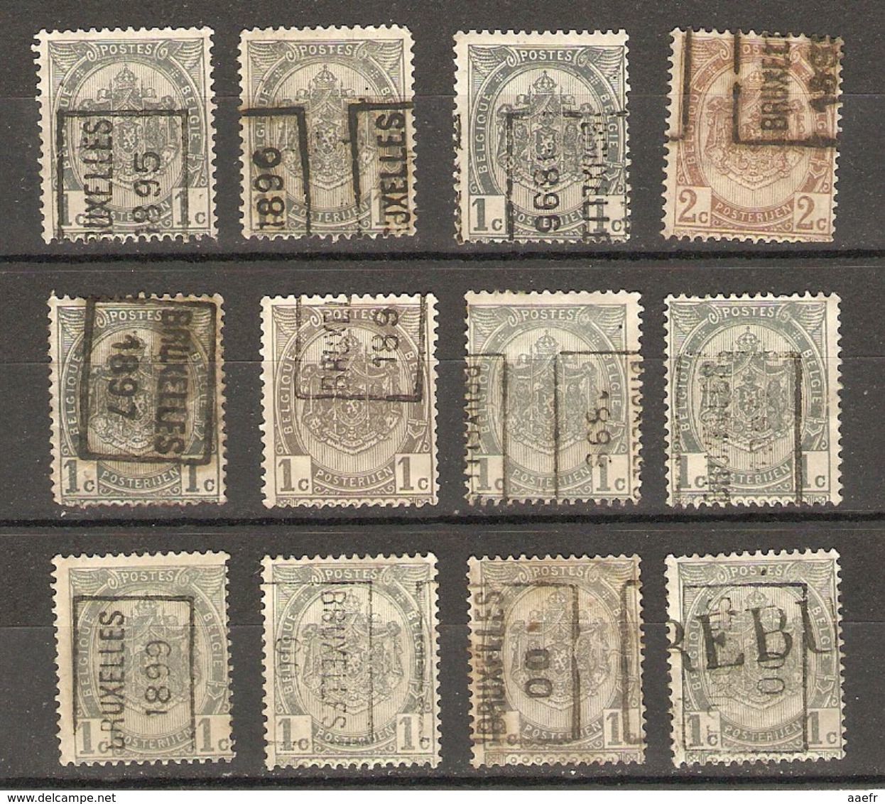 Belgique 1895/1900 - Préoblitérés Bruxelles - Armoiries - Petit Lot De 12° Avec Positions A Et B - 1 Rebut - Cob 53/54 - Roulettes 1894-99