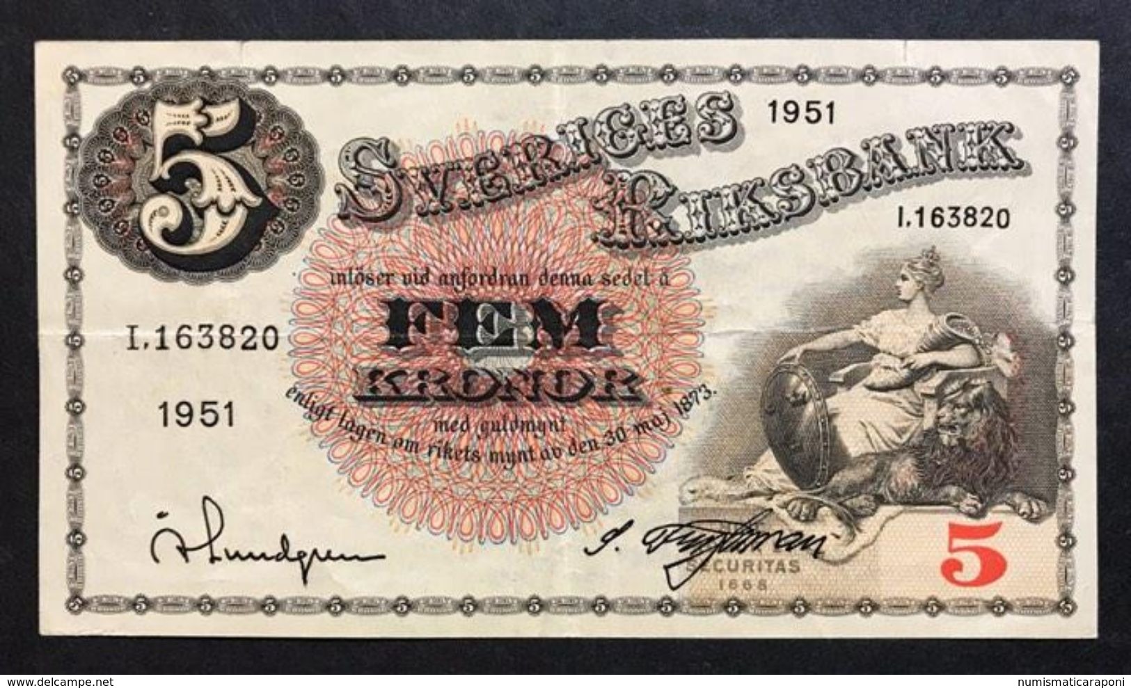 Svezia Sveriges 5 Kronor 1951  LOTTO 565 - Suède