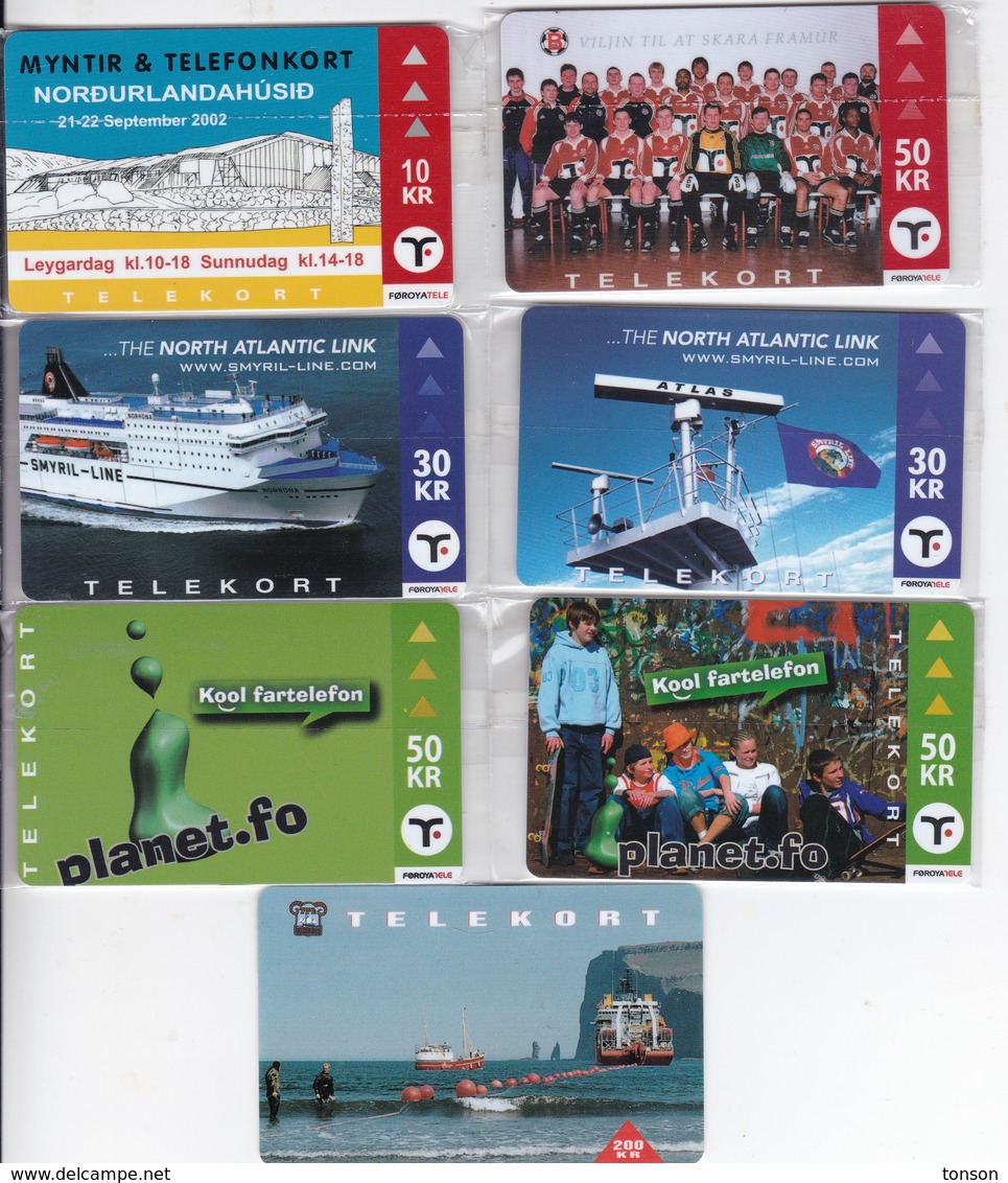 Faroe Islands, OP 001 - 002, OR 001 - 004 And OS 001, 7 Mint Cards, 6 Of Them In Blister, 2 Scans. - Islas Faroe