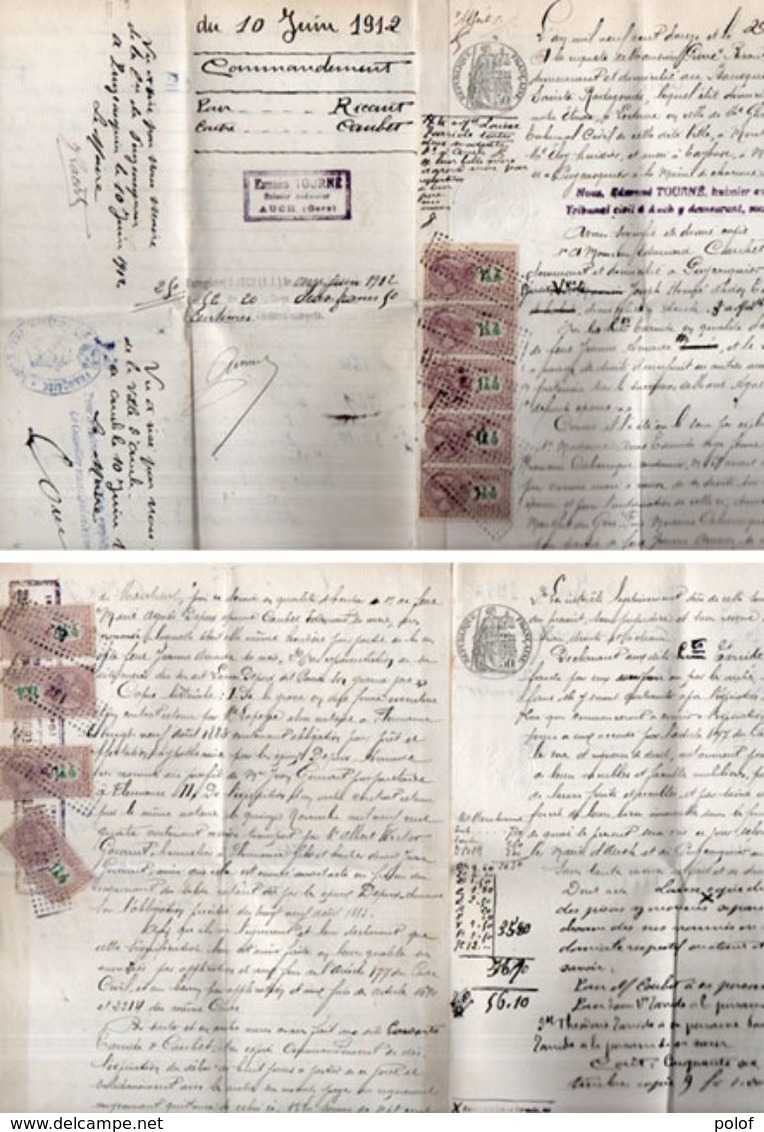 Document Avec Timbres Fiscaux De 1912 - 4 Pages - Mention Des Villages : Ste Radegonde, Puycasquier (Gers)    (103916) - Cachets Généralité