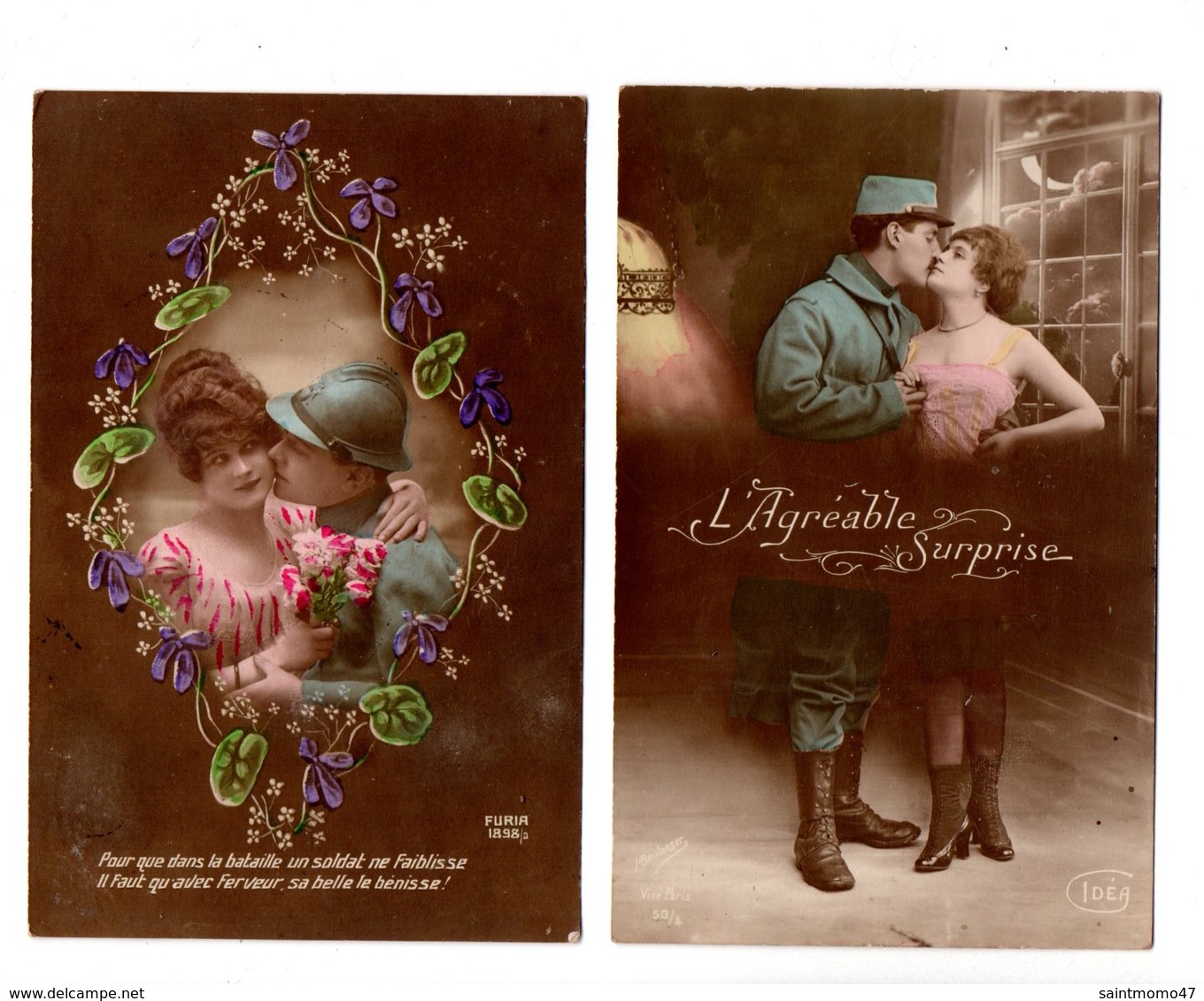 MILITARIA ." L'AGRÉABLE SURPRISE " & " COUPLE " . 2 CARTES POSTALES - Réf. N°9111 - - Patriotiques