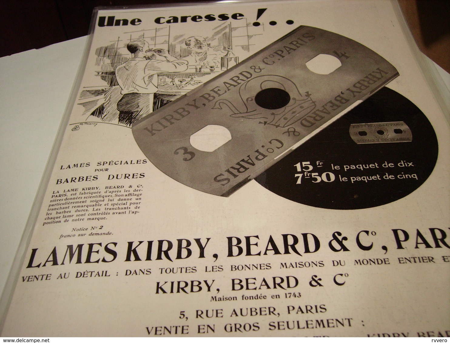 ANCIENNE PUBLICITE LAME KIRBY BEARD UNE CARESSE - Autres & Non Classés