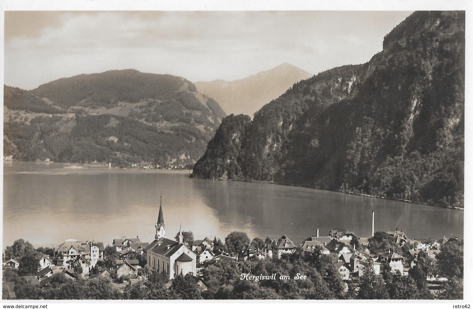 HERGISWIL → Dorfpartie Bei Der Kirche Gegen Den Lopper Gesehen, Ca.1950 - Hergiswil