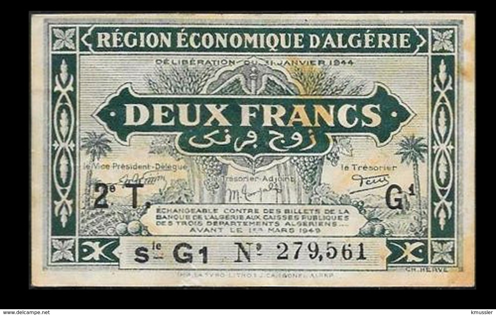 # # # Banknote Algerien (Algeria) 2 Francs 1949 # # # - Algerien