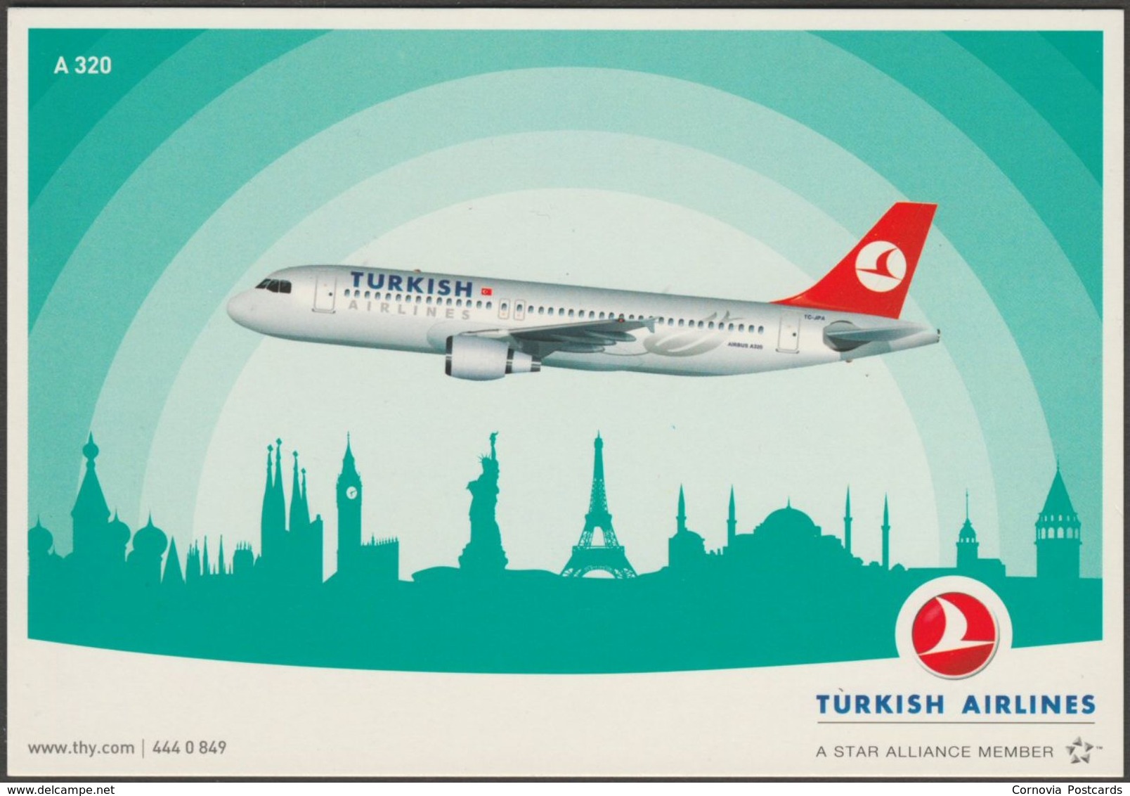 Turkish Airlines Airbus A 320-200 - Turkish Airlines Postcard - 1946-....: Modern Era
