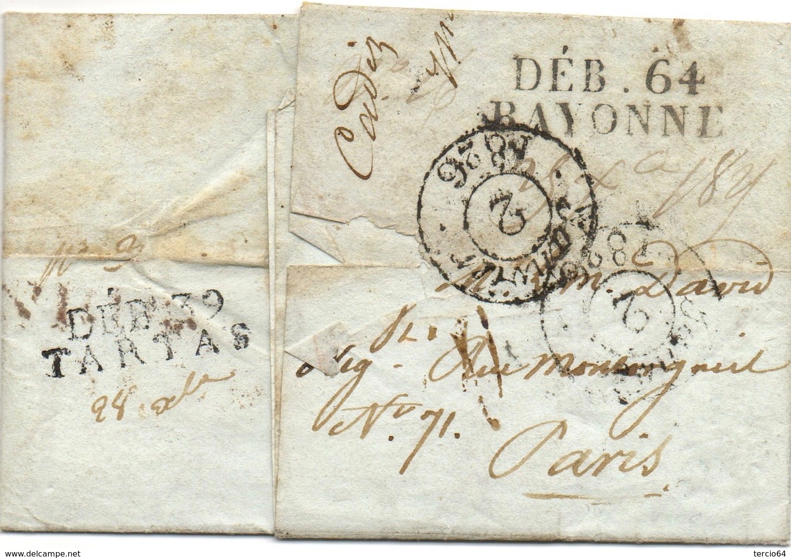 Double Déboursé Tartas Et Bayonne Sur Lettre De Cadix - 1801-1848: Precursors XIX