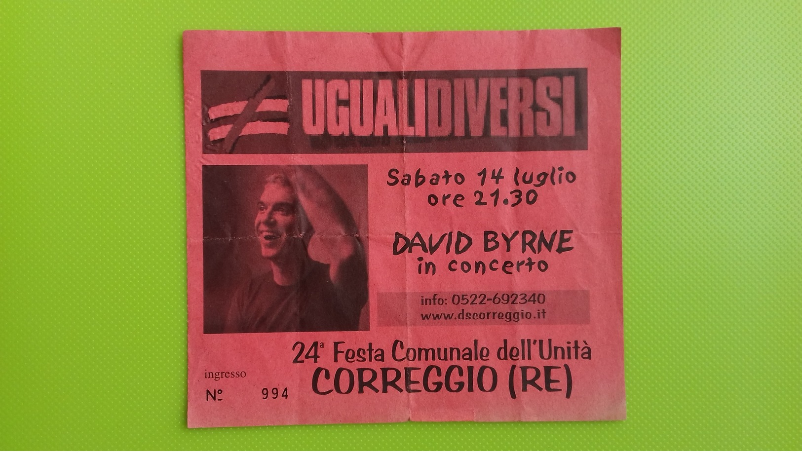 Biglietto Concerto DAVID BYRNE - Correggio (RE) - Sabato 14 Luglio - Biglietti Per Concerti