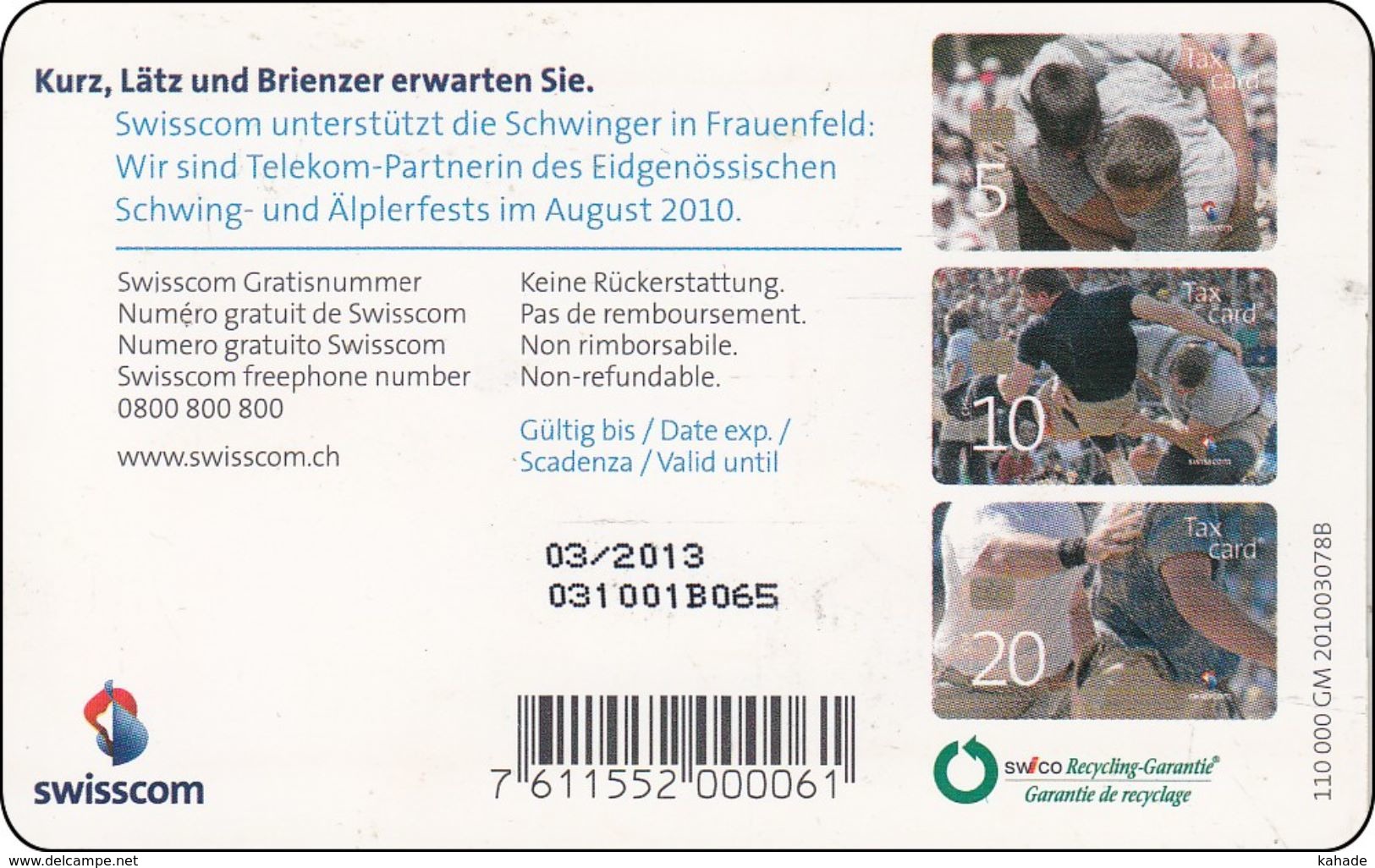 Swiss - Schweiz  10 CHF Phonecard  Älplerfest - Schweiz