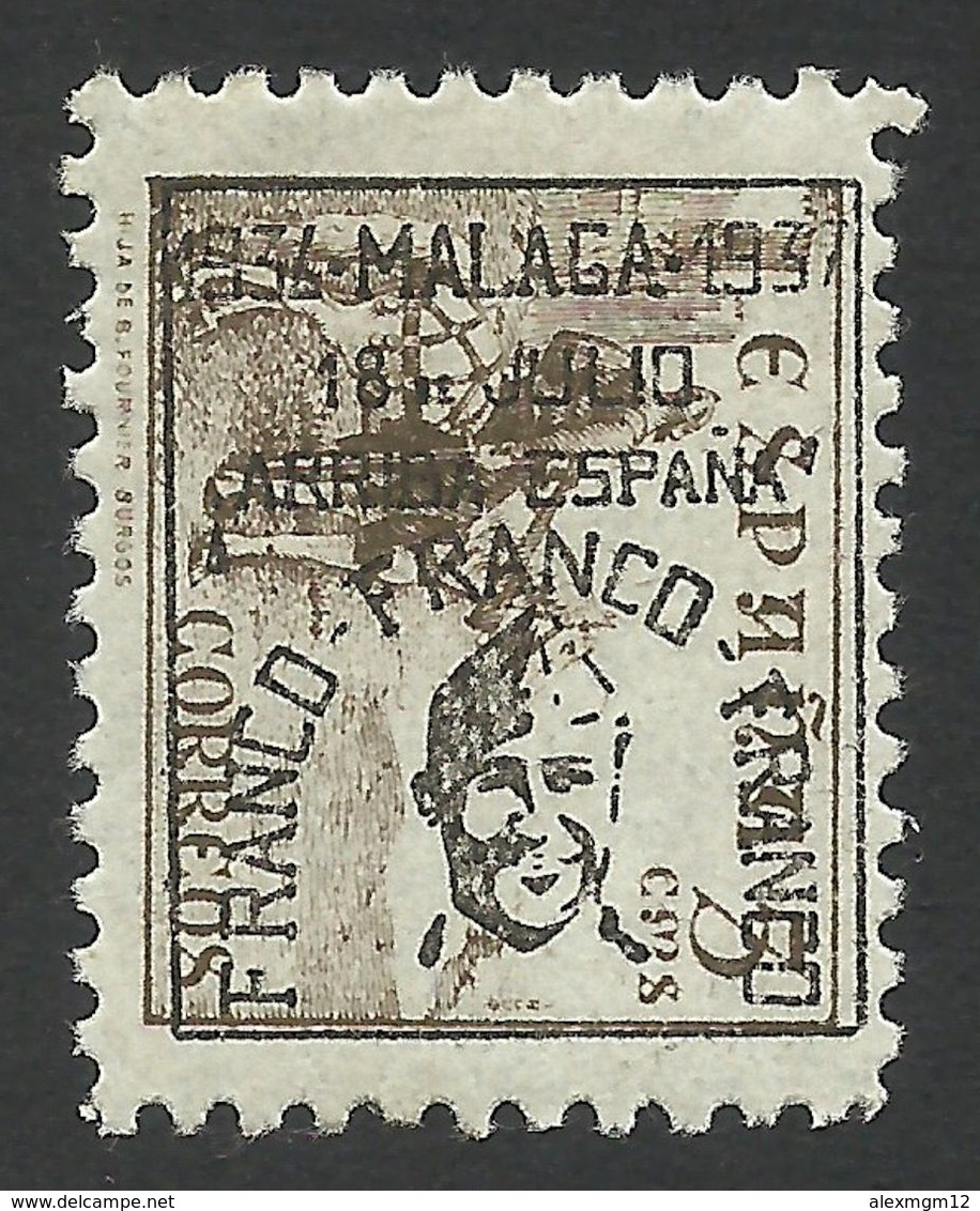 Spain, Malaga 5 C. 1937, Mi # 25, MH, Black Overprint. - Emissions Nationalistes