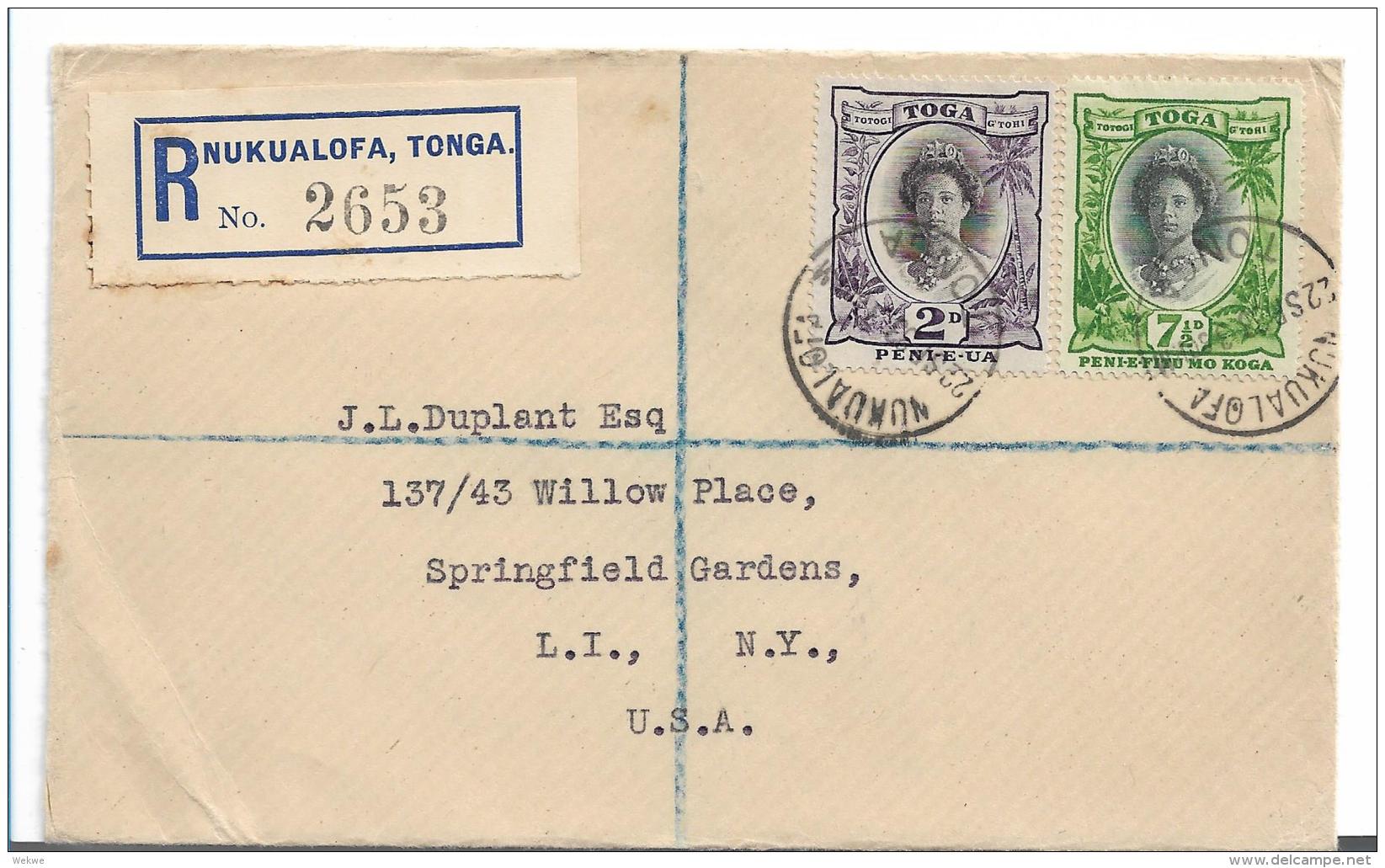 Bro038 / Tonga, Einschreiben Nach USA 1933 - Tonga (...-1970)