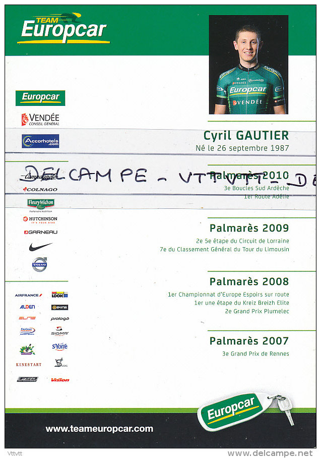 CYCLISME : CYRIL GAUTIER (Team EUROPCAR, 2011) 2 Scans, Recto-Verso - Radsport