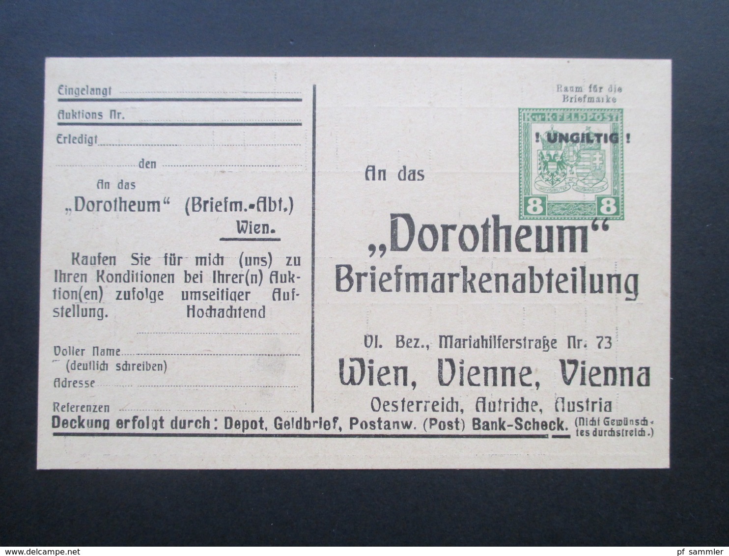 Österreich Um 1910 Ganzsache / Privatganzsache Stempel: ! Ungilig ! Dorotheum Briefmarkenabteilung. Auktion - Briefe U. Dokumente