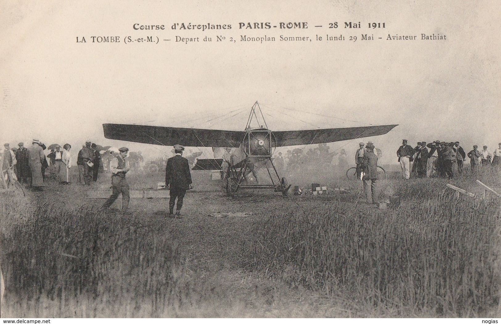 COURSE D'AEROPLANES  PARIS-ROME, 28 MAI 1911 - LE 29 MAI, MONOPLAN SOMMER, AVIATEURS BATHIAT - SUPERBE CARTE TRES TRES A - Sporters