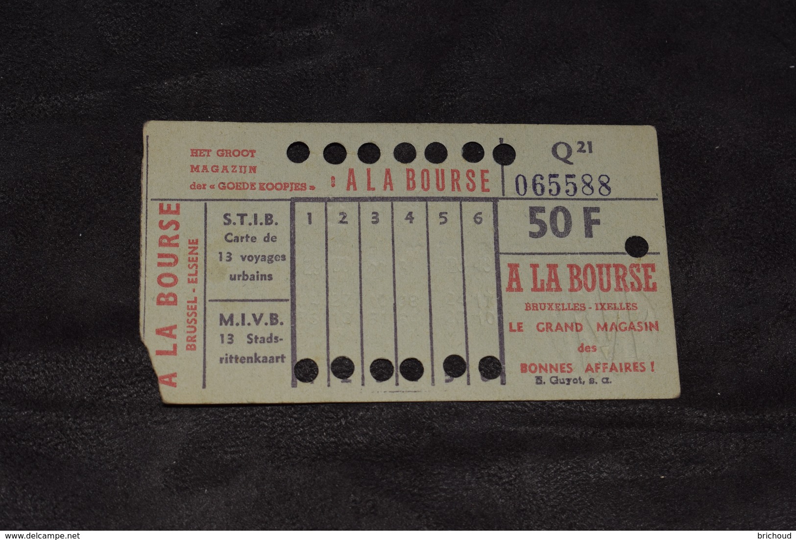 Ticket Tram STIB MIVB Q21 50 Francs 13 Voyages - Europe