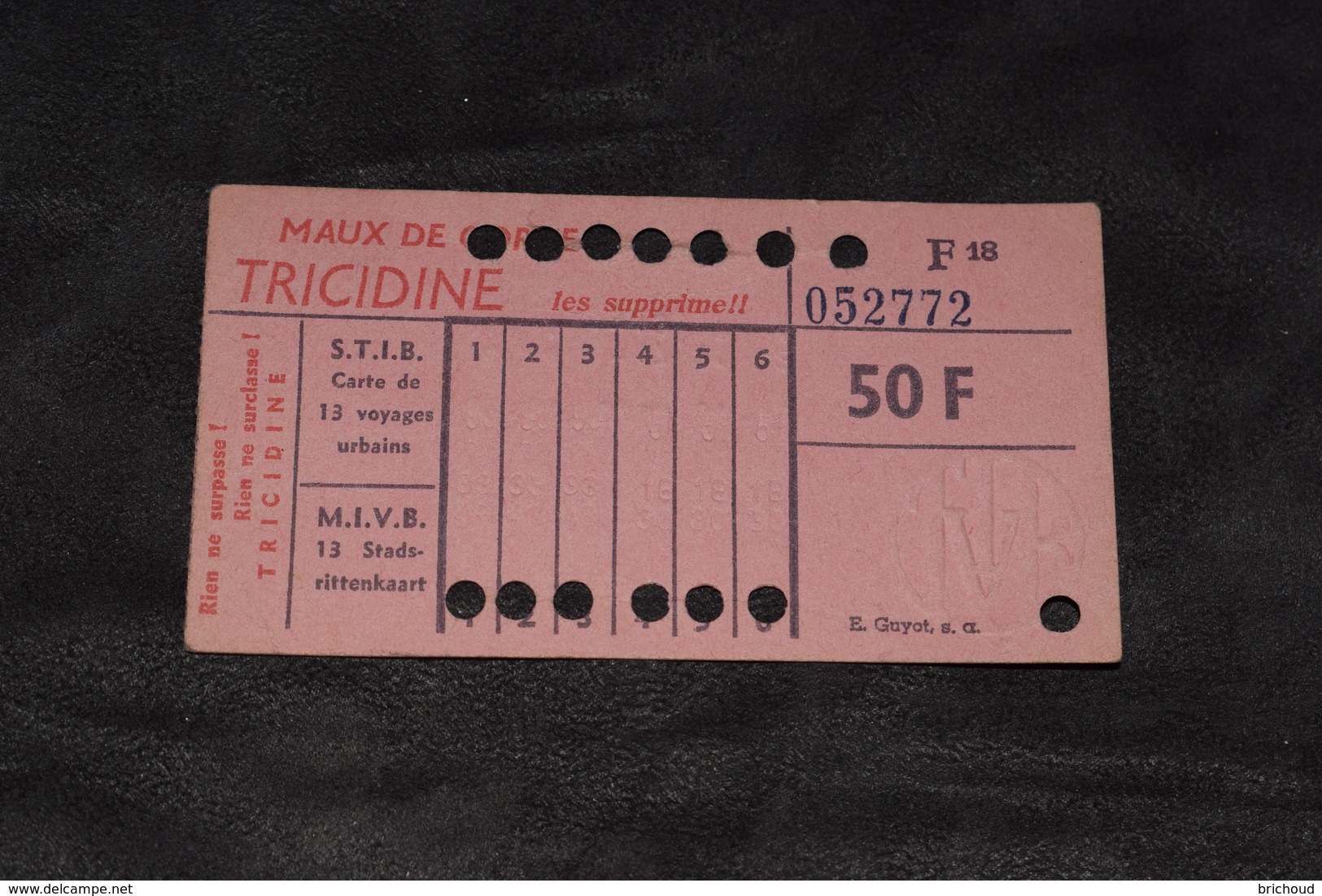 Ticket Tram STIB MIVB F18 50 Francs 13 Voyages - Europe