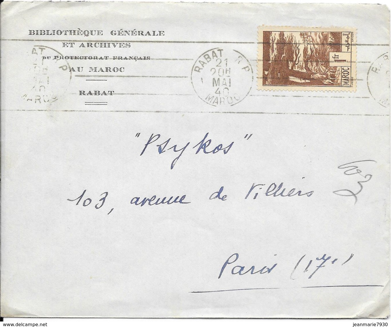 LOT 1804027 - MAROC LETTRE DE RABAT DU 21 MAI 1940 POUR PARIS - Briefe U. Dokumente