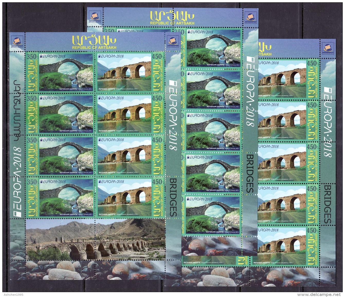 Armenien / Armenie / Armenia / Artsakh / Karabakh 2018, EUROPA CEPT,Bridge Jarvanes XIII C, Karavaz VII C,3 Sheets - MNH - Armenië