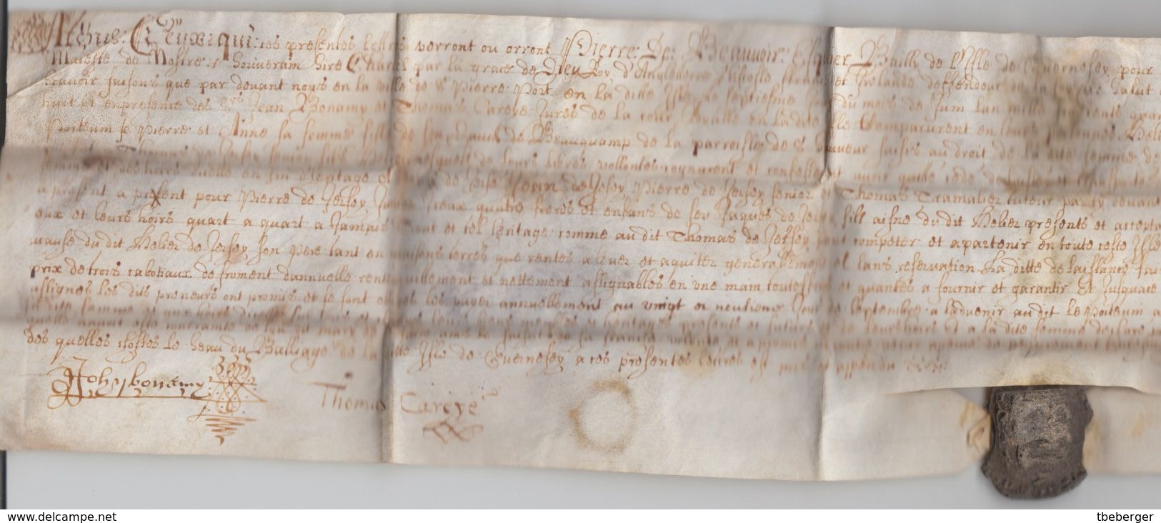 France Entire Letter Written On Pergament To Pierre De Beauvoir (1586 - 1675) With 'Three Lions' Seal (q66) - ....-1700: Precursors