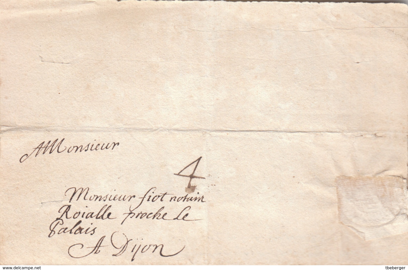 France 1669 Entire Letter From Paris To M. Fiot Notaire Royale Proche Le Palais Dijon, Taxation '4' (q69) - ....-1700: Précurseurs