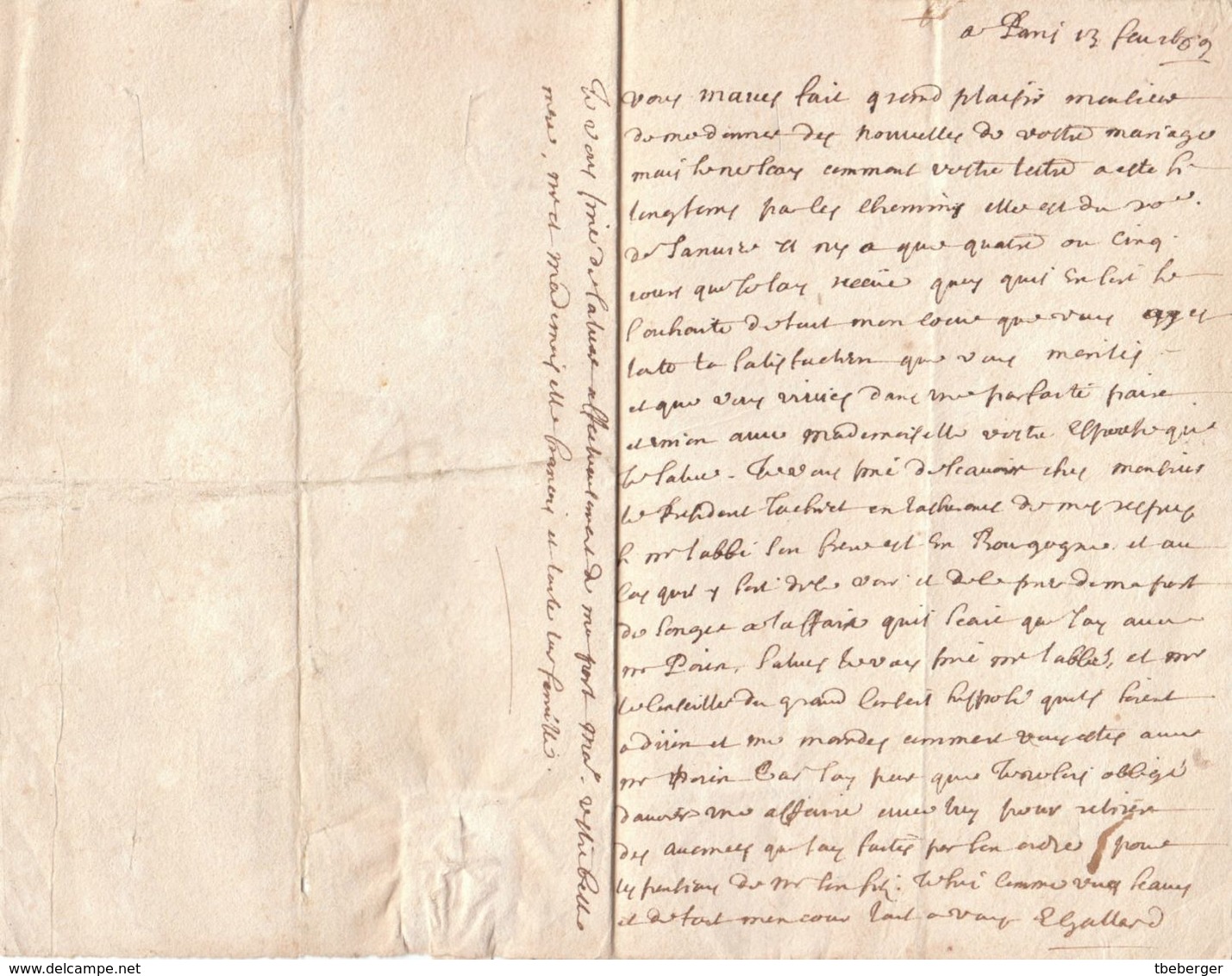 France 1669 Entire Letter From Paris To M. Fiot Notaire Royale Proche Le Palais Dijon, Taxation '4' (q69) - ....-1700: Precursors