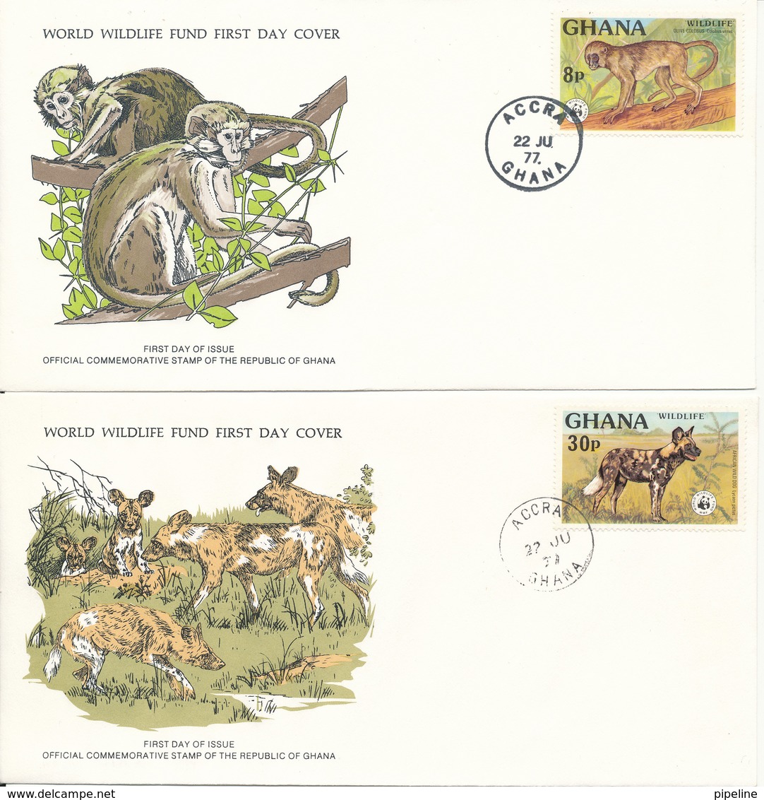 Ghana FDC 22-7-1977 Complete Set Of 4 Wildlife WWF With PANDA On The Stamps On 4 Covers With Cachet - FDC