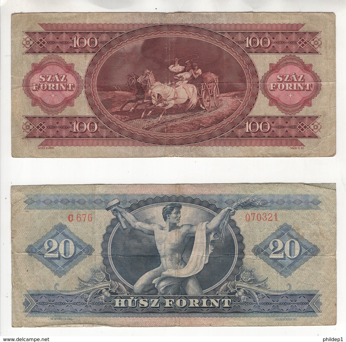 Petit Lot De 2 Billets D'Hongrie. 20 Forint (30/6/1969) Pick #169e Et 100 Forint (24 Aôut 1960) Pick #171b - Hongrie