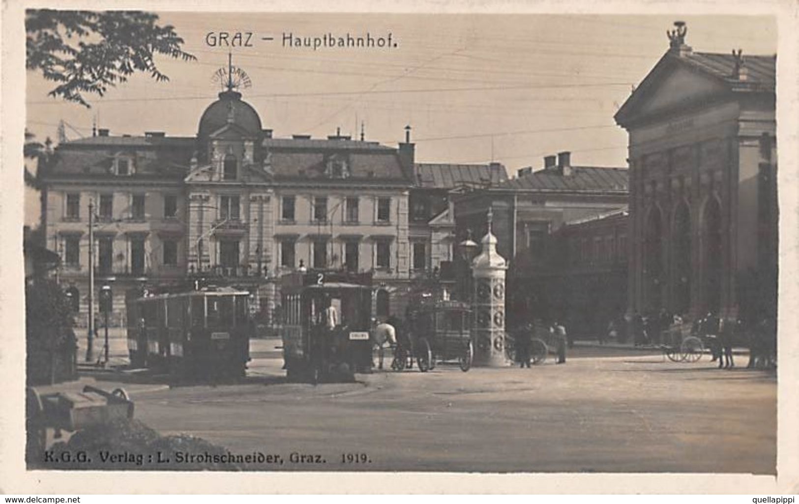 07550 "AUSTRIA - GRAZ - HAUPTBAHNFOF" ANIMATA, TRAMWAY NR. 1 - 2, CARROZZE. 1919 CART  NON SPED - Graz