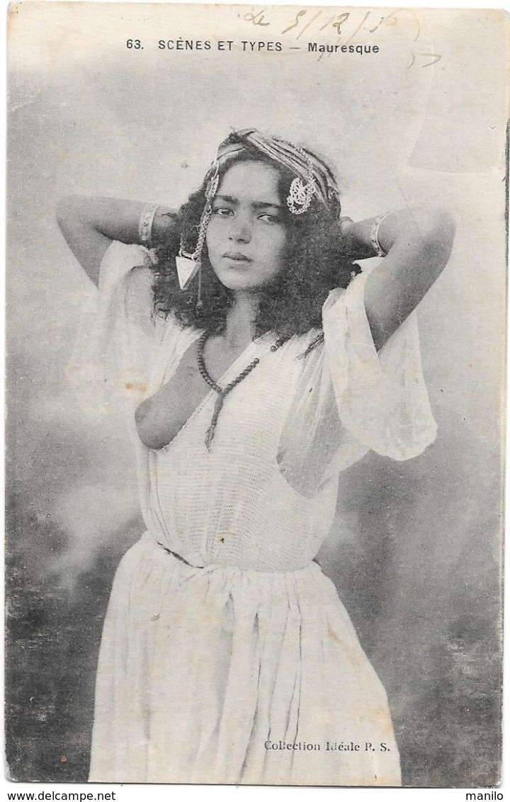 SCENES ET TYPES - Mauresque - Jeune Fille Au Sein Nu - Bijoux - Beauté Orientale  -carte Expédiée De Bizerte En 1916 - Tunesien