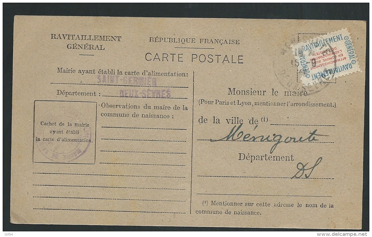 Carte De Ravitaillement Général , Cachet Mairie De Saint Germier , Dpt 79 En Sept 1946    - Fab4908 - Guerra Del 1939-45