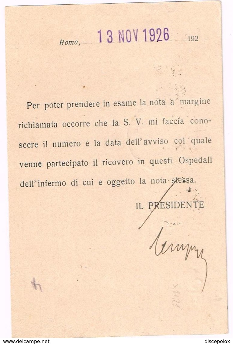 X1421 20 Centesimi Michetti X 2 - Viaggiata 1926 Da Roma Ad Amaseno (Frosinone) - Pio Istituto Di Santo Spirito - Storia Postale