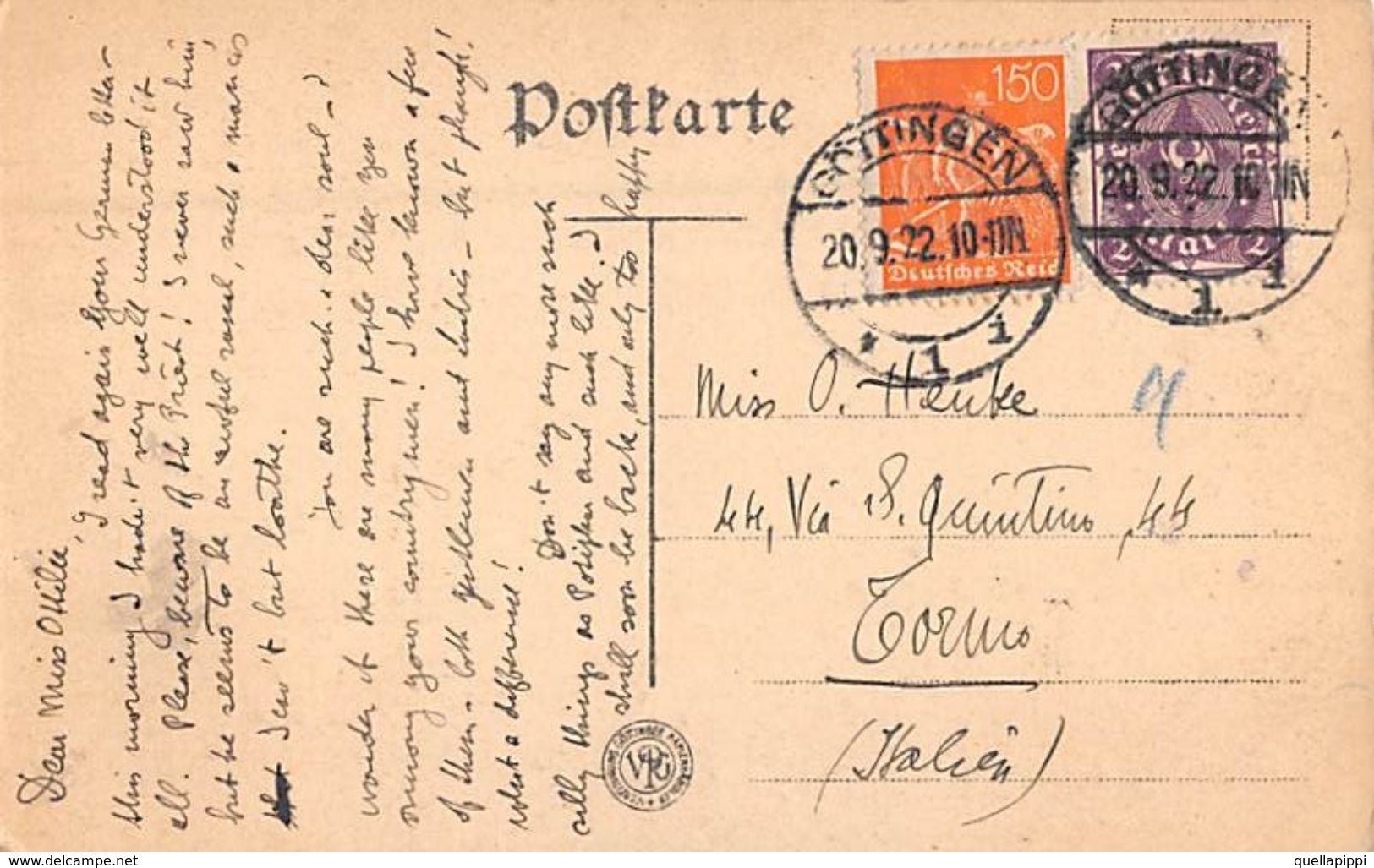 07555 "GERMANIA - GOTTINGEN - WEENDERBUMMEL" ANIMATA. CART  SPED 1922 - Goettingen