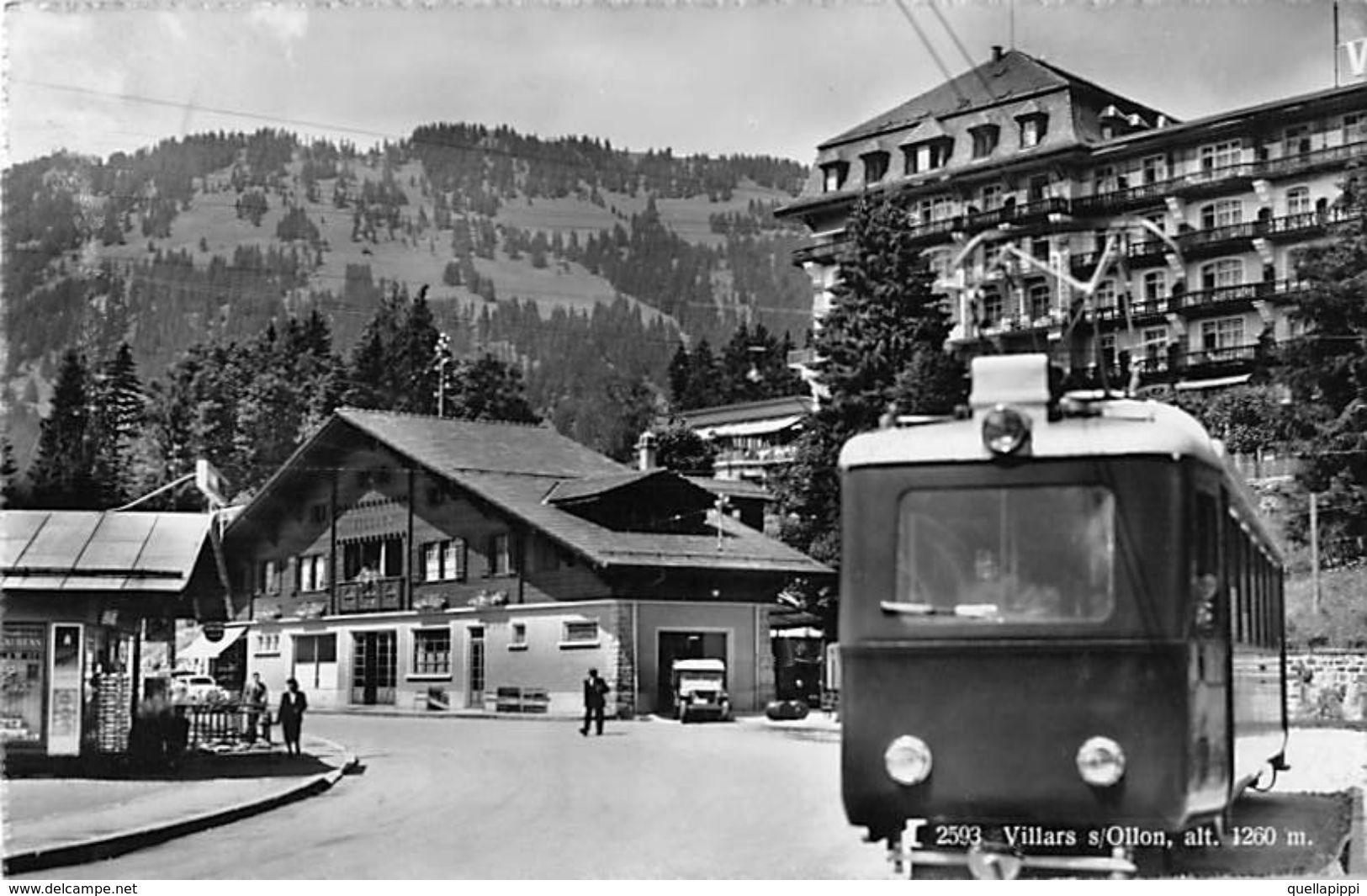 07556 "SVIZZERA - VAUD - VILLARS S/OLLON ALT. M. 1260" ANIMATA, TRAMWAY. PHOT. O. SARTOTI. CART  SPED 1952 - Ollon