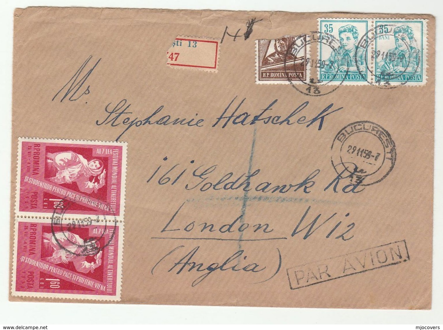 1959 Registered ROMANIA Stamps COVER To GB - Covers & Documents