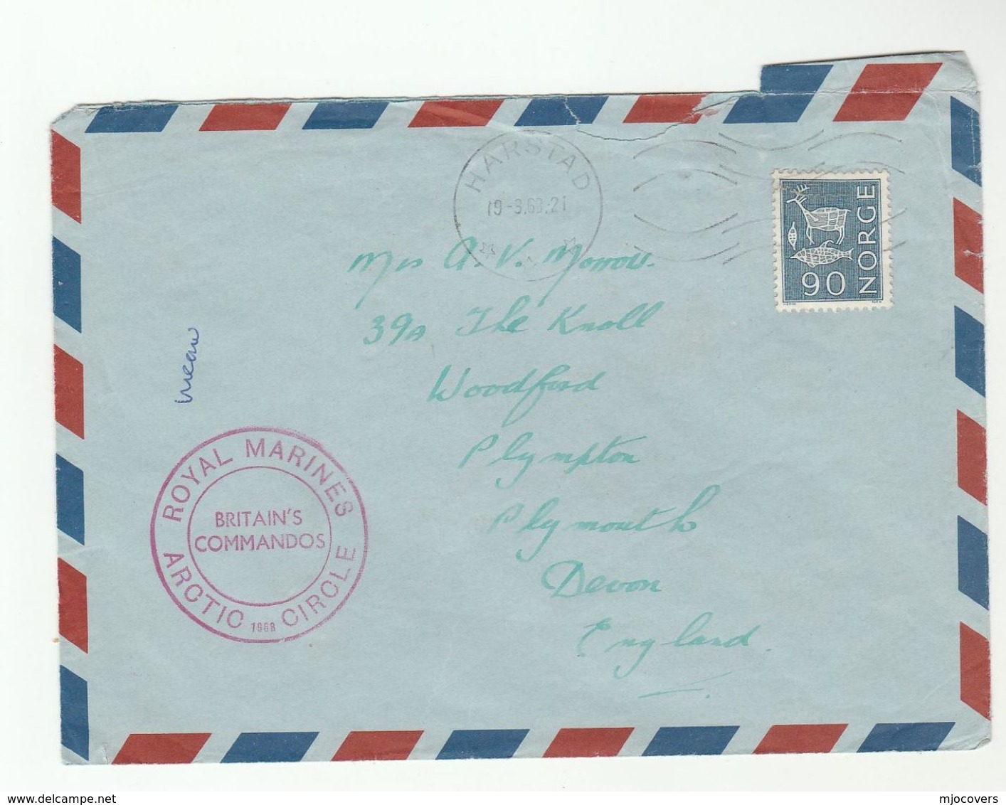 1968 NORWAY  'ROYAL MARINES ARCTIC CIRCLE British Commandos' COVER To GB   Stamps Forces Polar - Arctic Expeditions