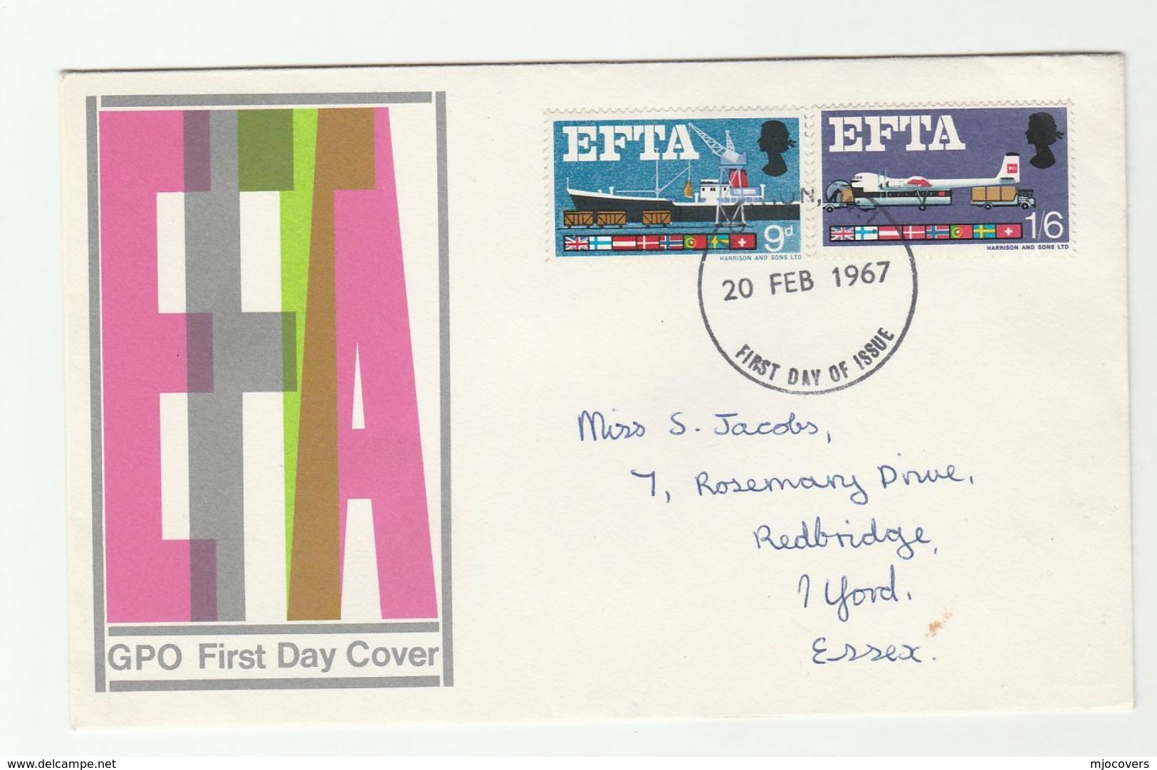 1967 GB FDC  EFTA, AIRCRAFT LORRY SHIP FLAGS Stamps Aviation Truck Flag  Europe Cover - 1952-1971 Pre-Decimal Issues