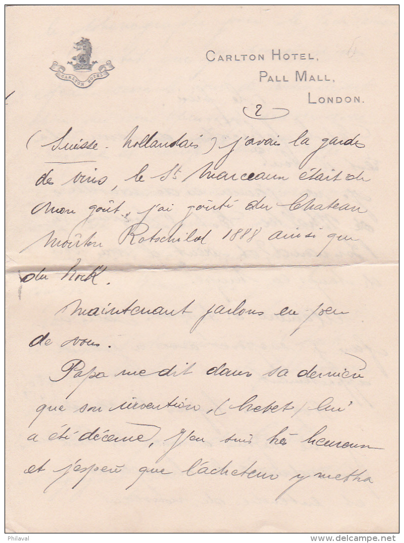 Contenu D'une Lettre Du Carlton Hôtel, Pall Mall, London - Manuscrits