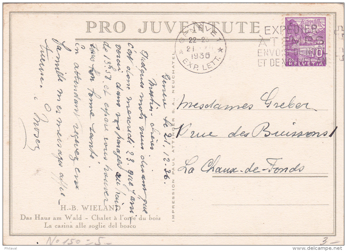 Carte Pro Juventute No 150, Oblitérée GENEVE Le 21.XII.1936 - Lettres & Documents