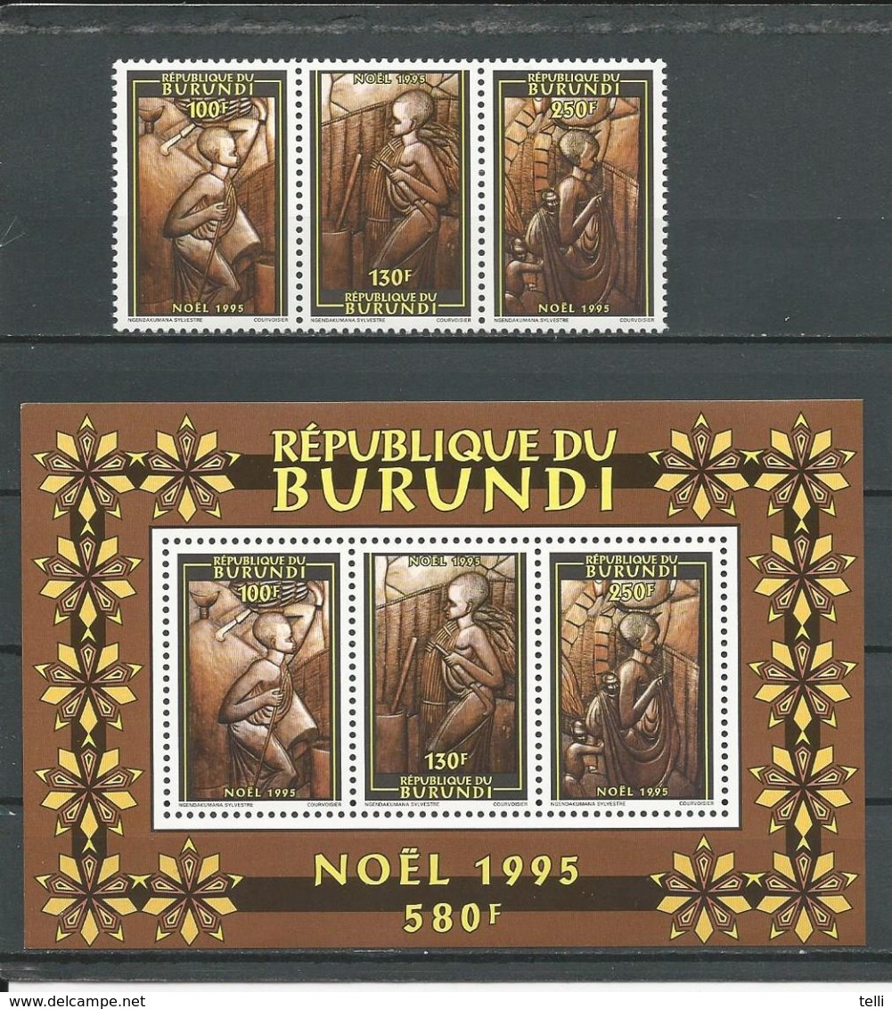 BURUNDI  Scott 735, 735d Yvert 1071-1073, BF136 (3+bloc) ** Cote 15,0 $ 1995 - Neufs