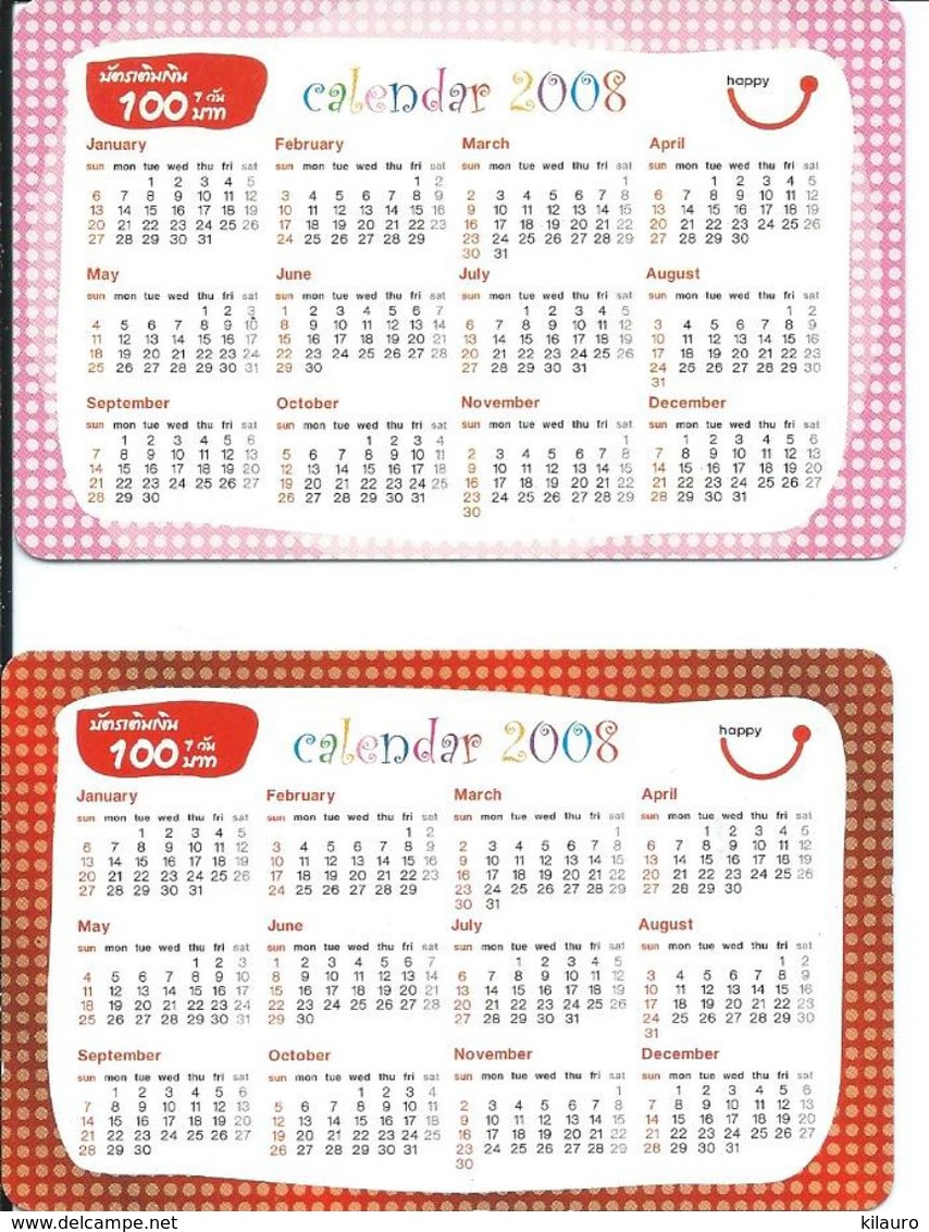 2 Cartes Prépayées Thailande Calendrier Calendar (D 509) - Thaïlande